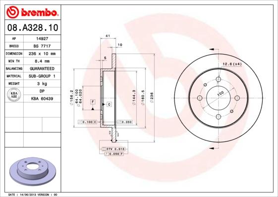 Brembo 08.A328.10 - Тормозной диск autospares.lv