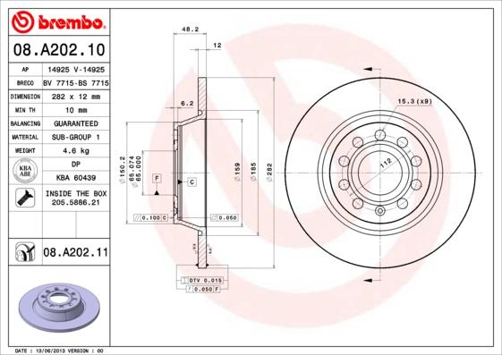 Brembo 08.A202.10 - Тормозной диск autospares.lv