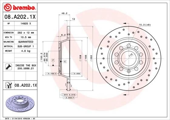 Brembo 08.A202.1X - Тормозной диск autospares.lv