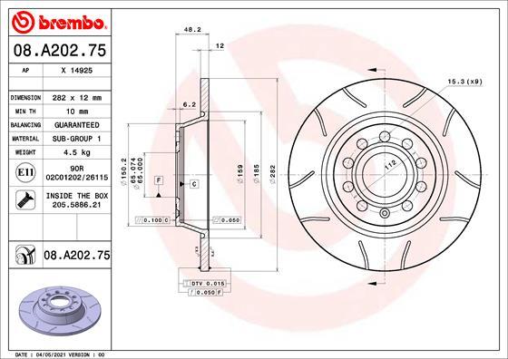 Brembo 08.A202.75 - Тормозной диск autospares.lv