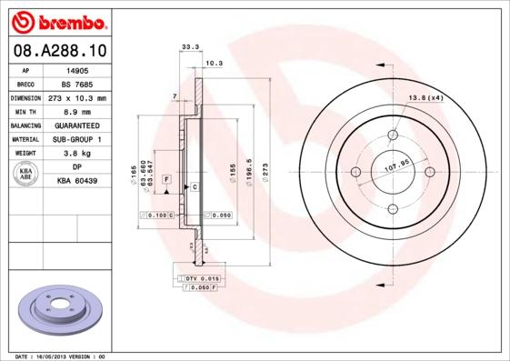 Brembo 08.A288.10 - Тормозной диск autospares.lv