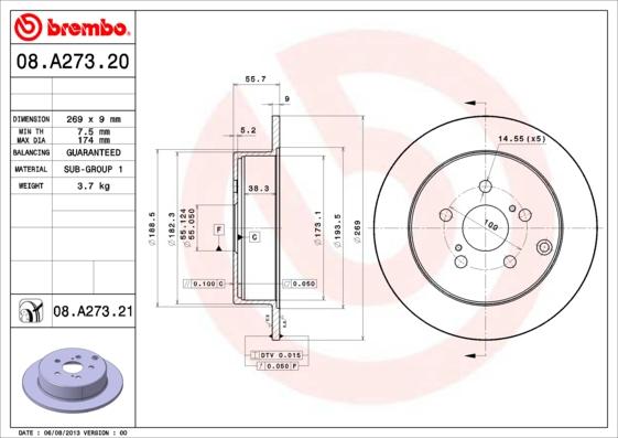 Brembo 08.A273.20 - Тормозной диск autospares.lv