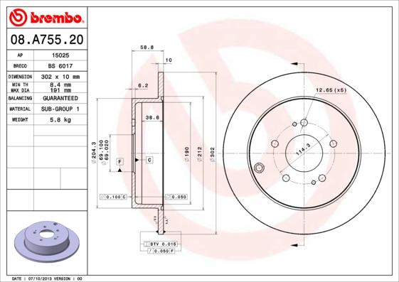 Brembo 08.A755.20 - Тормозной диск autospares.lv