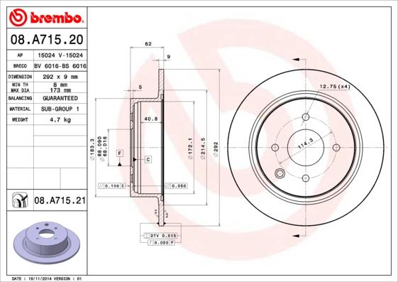 Brembo 08.A715.21 - Тормозной диск autospares.lv