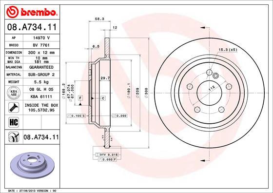 Brembo 08.A734.11 - Тормозной диск autospares.lv