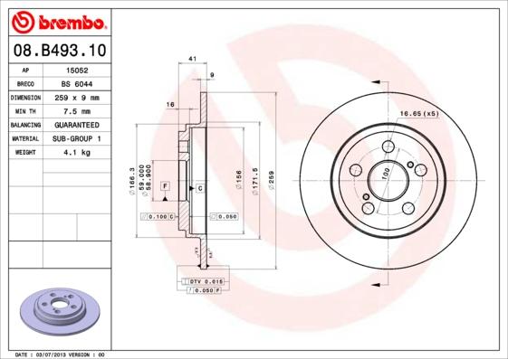 Brembo 08.B493.10 - Тормозной диск autospares.lv