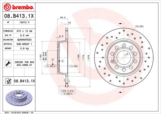 Brembo 08.B413.1X - Тормозной диск autospares.lv