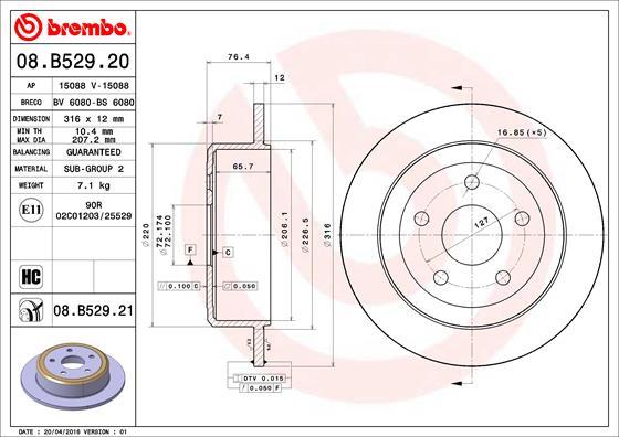 Brembo 08.B529.21 - Тормозной диск autospares.lv