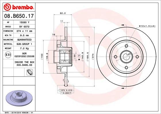 Brembo 08.B650.17 - Тормозной диск autospares.lv