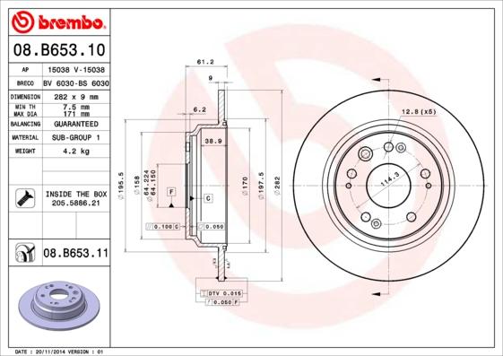 Brembo 08.B653.10 - Тормозной диск autospares.lv
