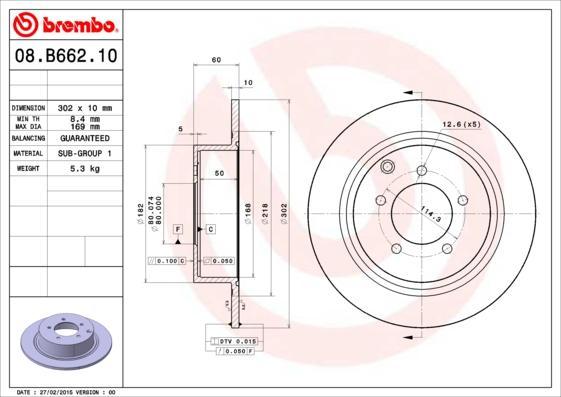 Brembo 08.B662.11 - Тормозной диск autospares.lv