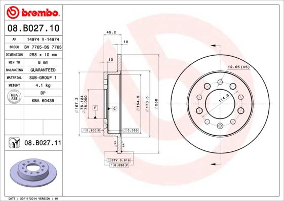 Brembo 08.B027.11 - Тормозной диск autospares.lv