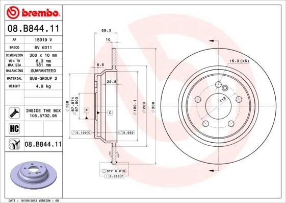 Brembo 08.B844.11 - Тормозной диск autospares.lv