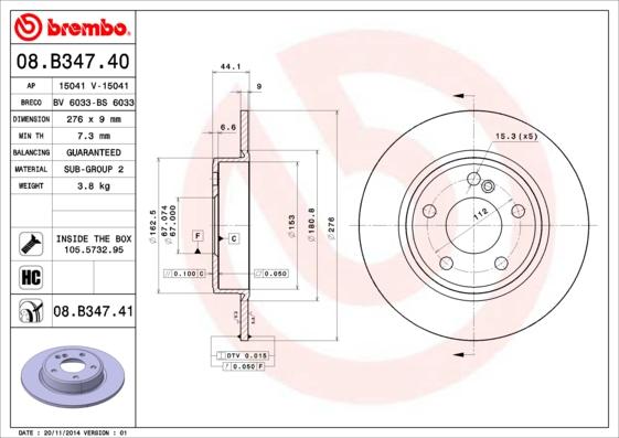 Brembo 08.B347.41 - Тормозной диск autospares.lv