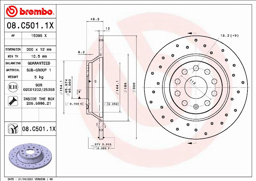 Brembo 08.C501.1X - Тормозной диск autospares.lv