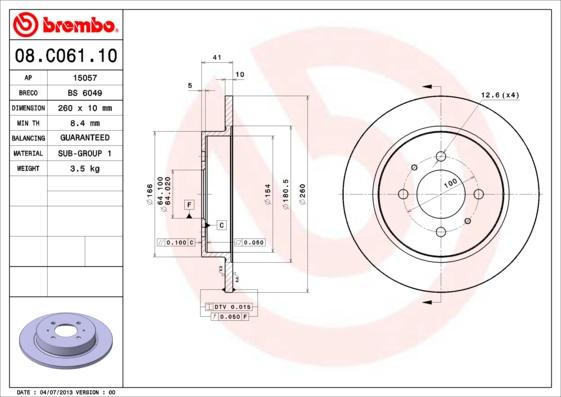Brembo 08.C061.10 - Тормозной диск autospares.lv