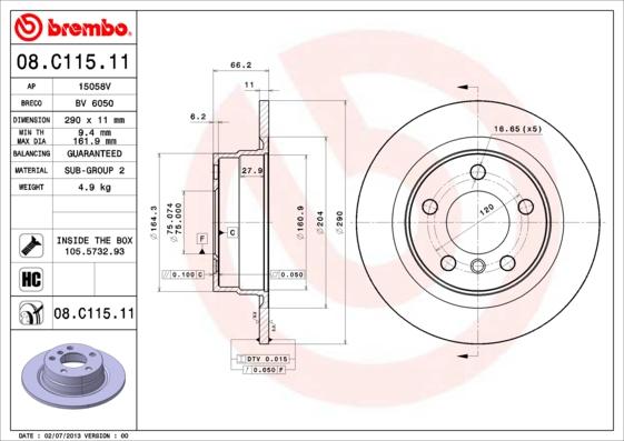 Brembo 08.C115.11 - Тормозной диск autospares.lv