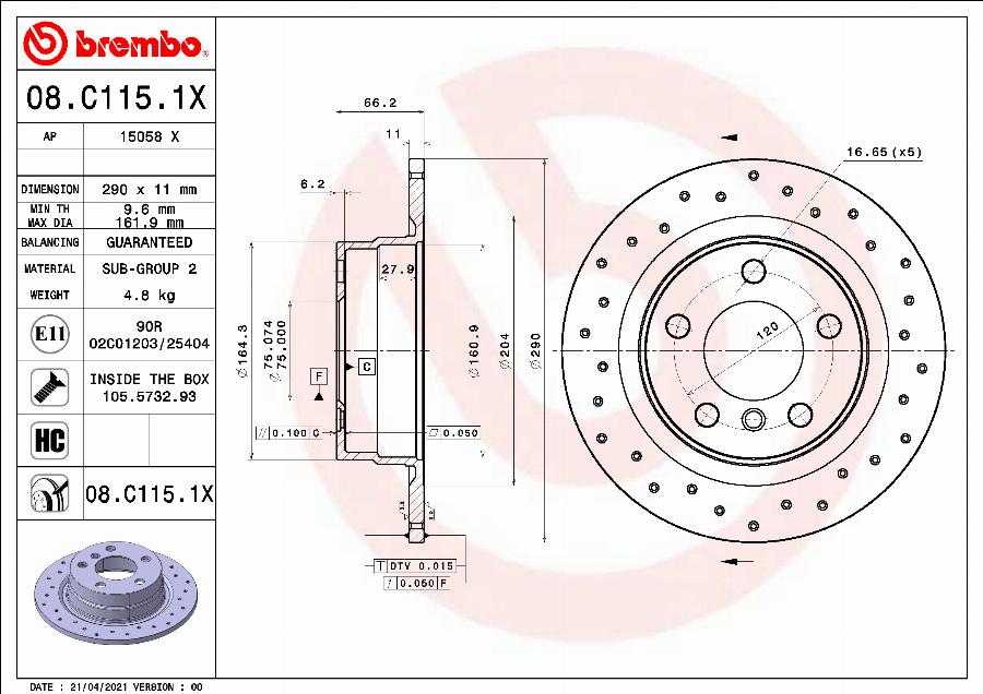 Brembo 08.C115.1X - Тормозной диск autospares.lv