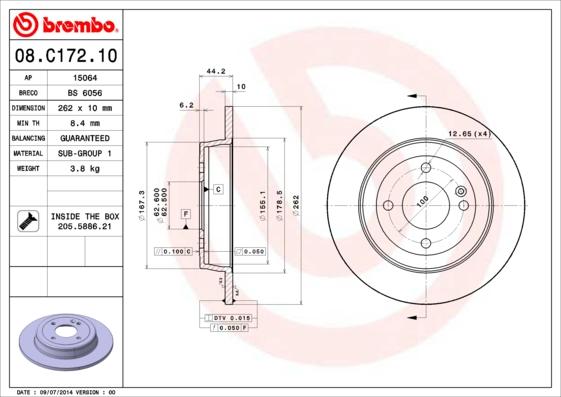 Brembo 08.C172.10 - Тормозной диск autospares.lv