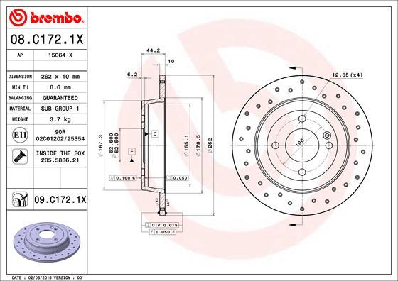 Brembo 08.C172.1X - Тормозной диск autospares.lv