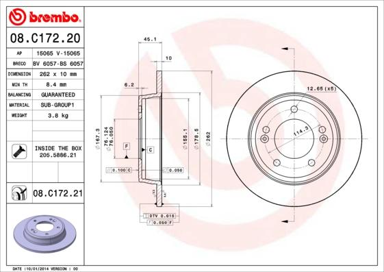 Brembo 08.C172.20 - Тормозной диск autospares.lv