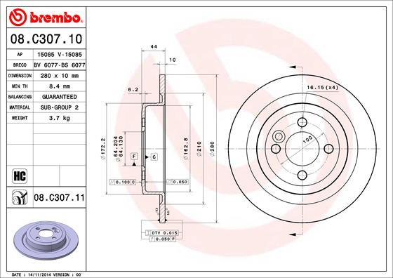 Brembo 08.C307.11 - Тормозной диск autospares.lv