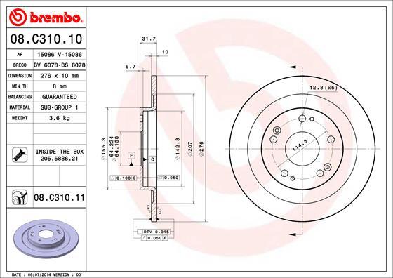 Brembo 08.C310.11 - Тормозной диск autospares.lv