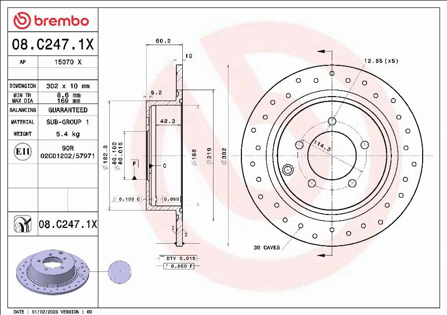 Brembo 08.C247.1X - Тормозной диск autospares.lv