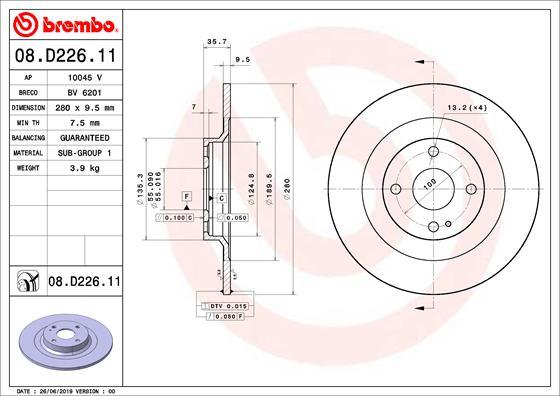 Brembo 08.D226.11 - Тормозной диск autospares.lv