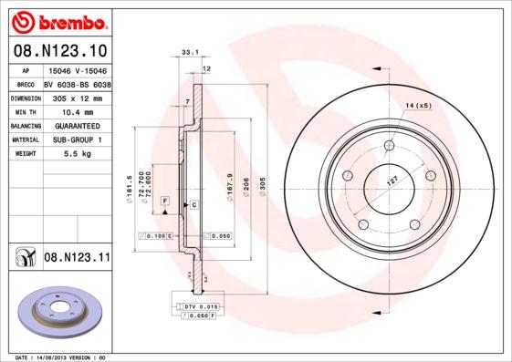 Brembo 08.N123.11 - Тормозной диск autospares.lv