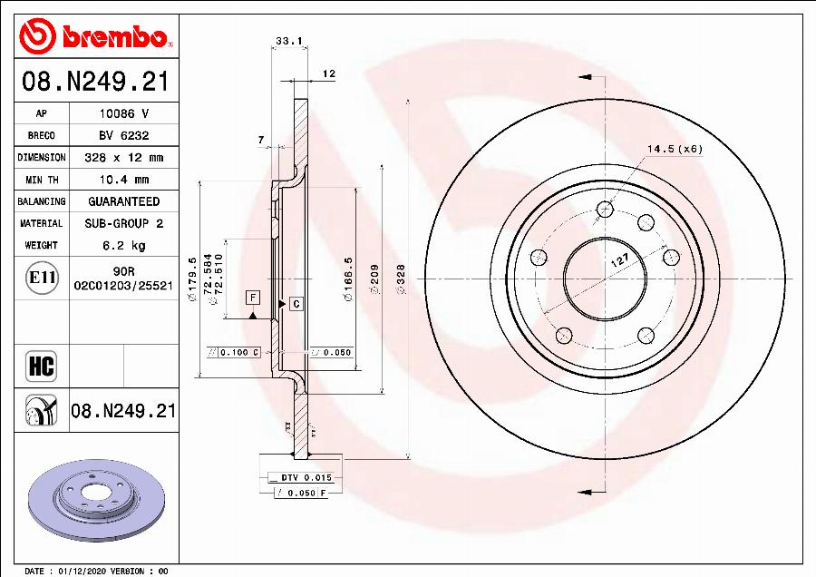 Brembo 08.N249.21 - Тормозной диск autospares.lv
