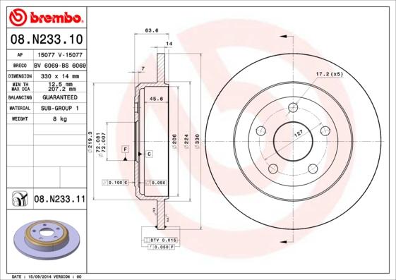 Brembo 08.N233.11 - Тормозной диск autospares.lv