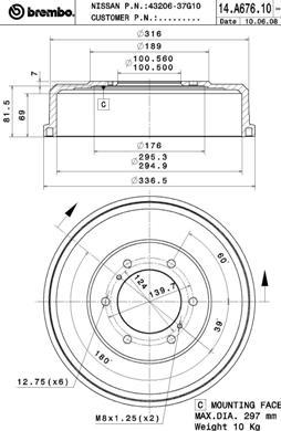 Brembo 14.A676.10 - Тормозной барабан autospares.lv