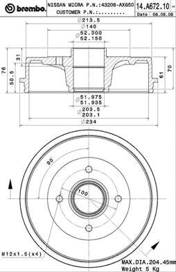 Brembo 14.A672.10 - Тормозной барабан autospares.lv