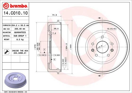 Brembo 14.C010.10 - Тормозной барабан autospares.lv