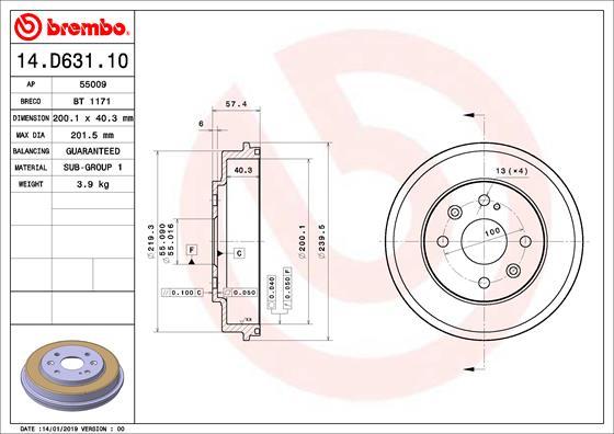 Brembo 14.D631.10 - Тормозной барабан autospares.lv