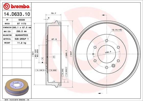 Brembo 14.D633.10 - Тормозной барабан autospares.lv