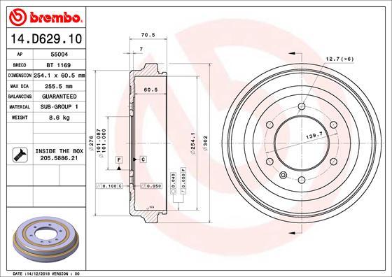 Brembo 14.D629.10 - Тормозной барабан autospares.lv