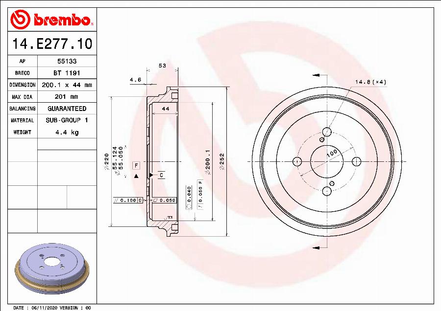 Brembo 14.E277.10 - Тормозной барабан autospares.lv