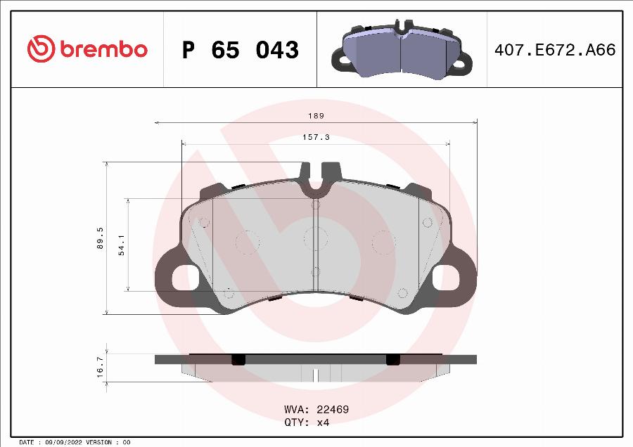 Brembo P 65 043 - Тормозные колодки, дисковые, комплект autospares.lv