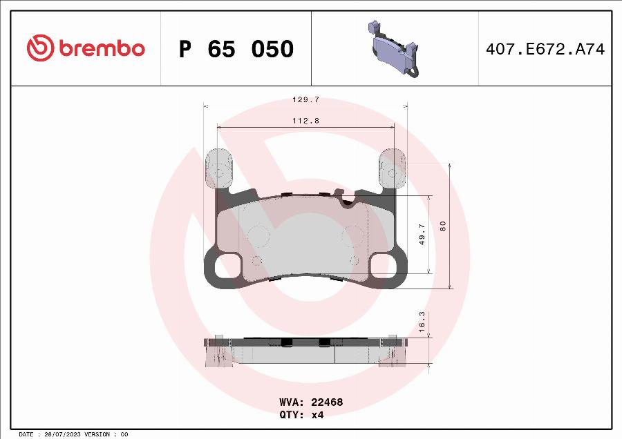 Brembo P 65 050 - Тормозные колодки, дисковые, комплект autospares.lv