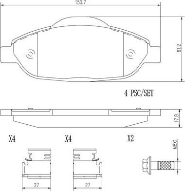 Brembo P61101N - Тормозные колодки, дисковые, комплект autospares.lv