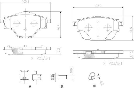 Brembo P61124N - Тормозные колодки, дисковые, комплект autospares.lv