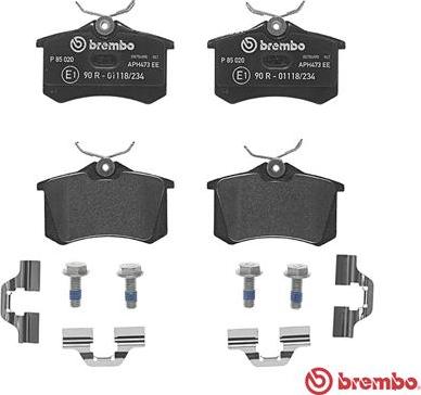 Brembo P 85 020 - Тормозные колодки, дисковые, комплект autospares.lv
