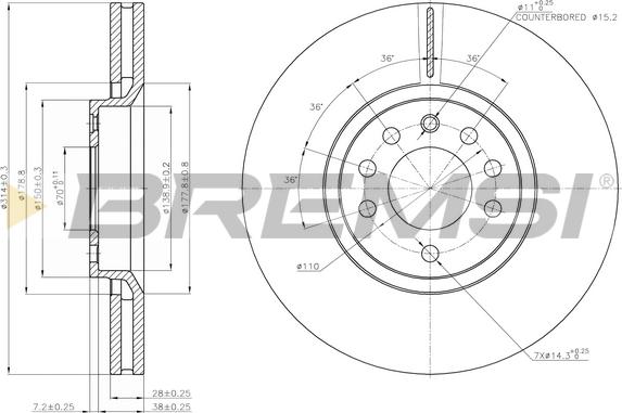 Bremsi CD7237V - Тормозной диск autospares.lv