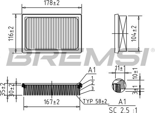 Bremsi FA0561 - Воздушный фильтр, двигатель autospares.lv