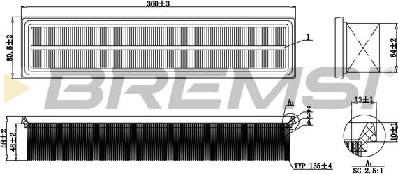 Bremsi FA0132 - Воздушный фильтр, двигатель autospares.lv