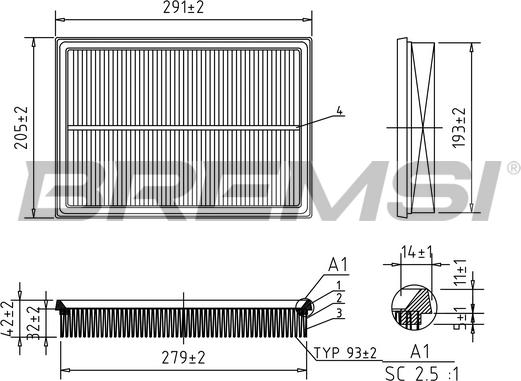 Bremsi FA0125 - Воздушный фильтр, двигатель autospares.lv