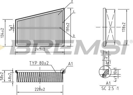 Bremsi FA0122 - Воздушный фильтр, двигатель autospares.lv