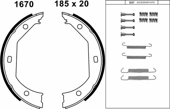 BSF 01670K - Комплект тормозов, ручник, парковка autospares.lv